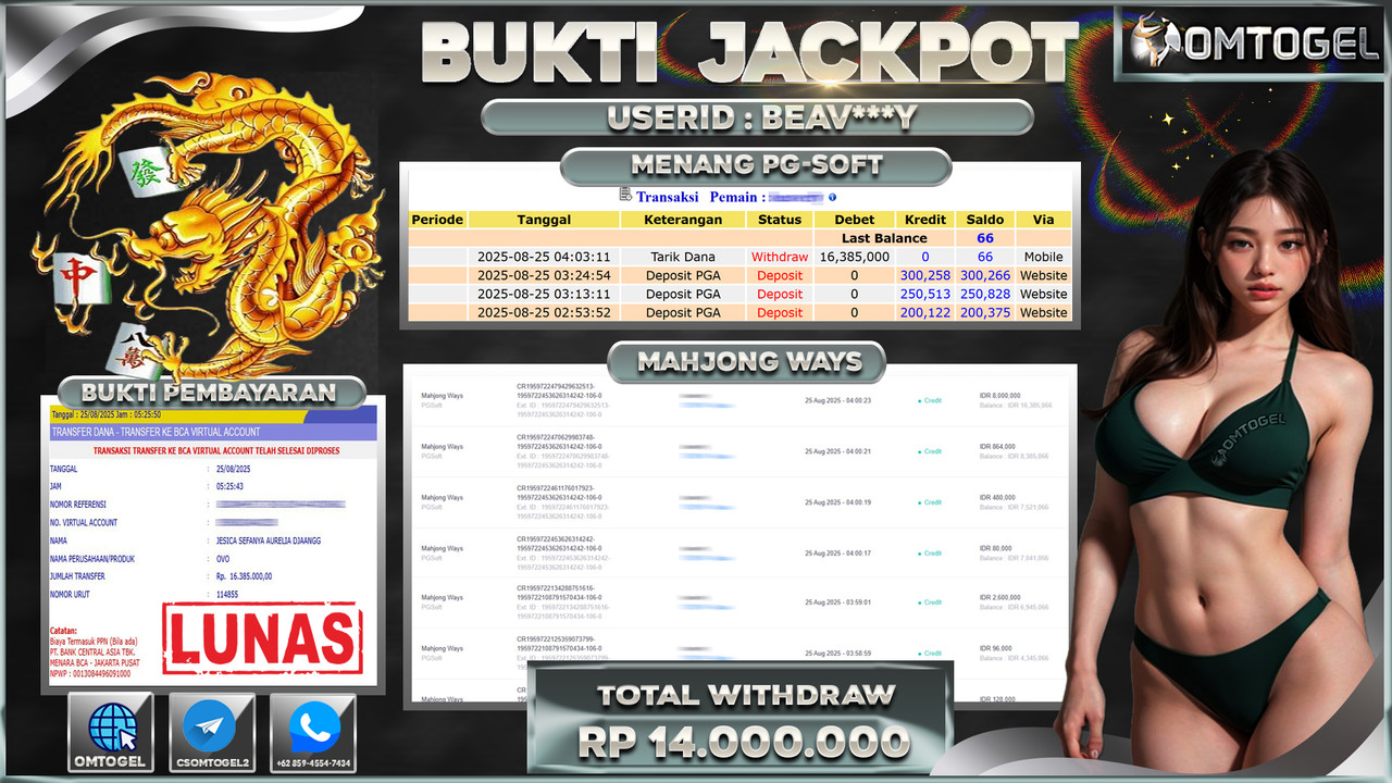 OMTOGEL JACKPOT PGSOFT MAHJONG WAYS 16 JUTA DI BAYAR LUNAS ,-