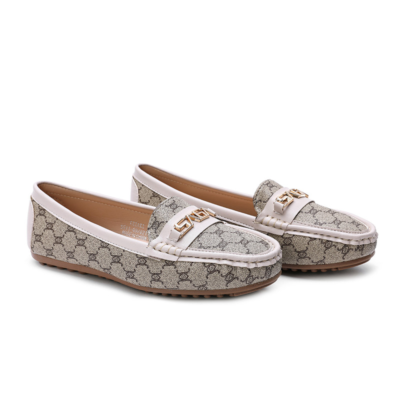 Engraved leather moccasin shoes , KHIAKI color