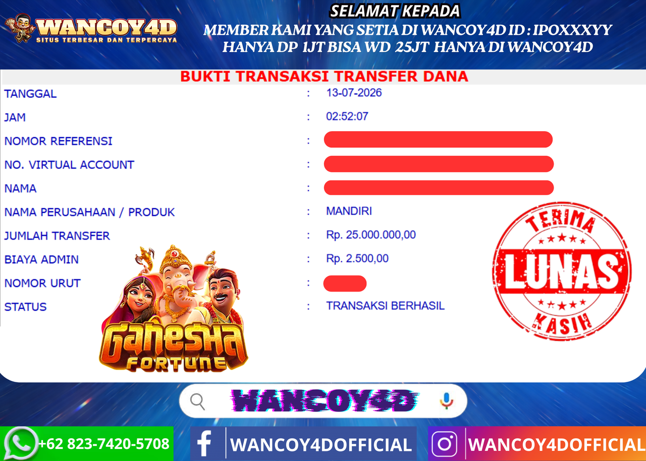 WANCOY4D GANESHA FORTUNE PG SOFT RP.25.000.000 -LUNAS