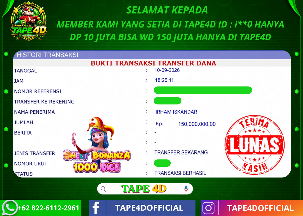 TAPE4D SWEET BONANZA 1000 DICE PRAGMATIC PLAY 150.000.000-LUNAS