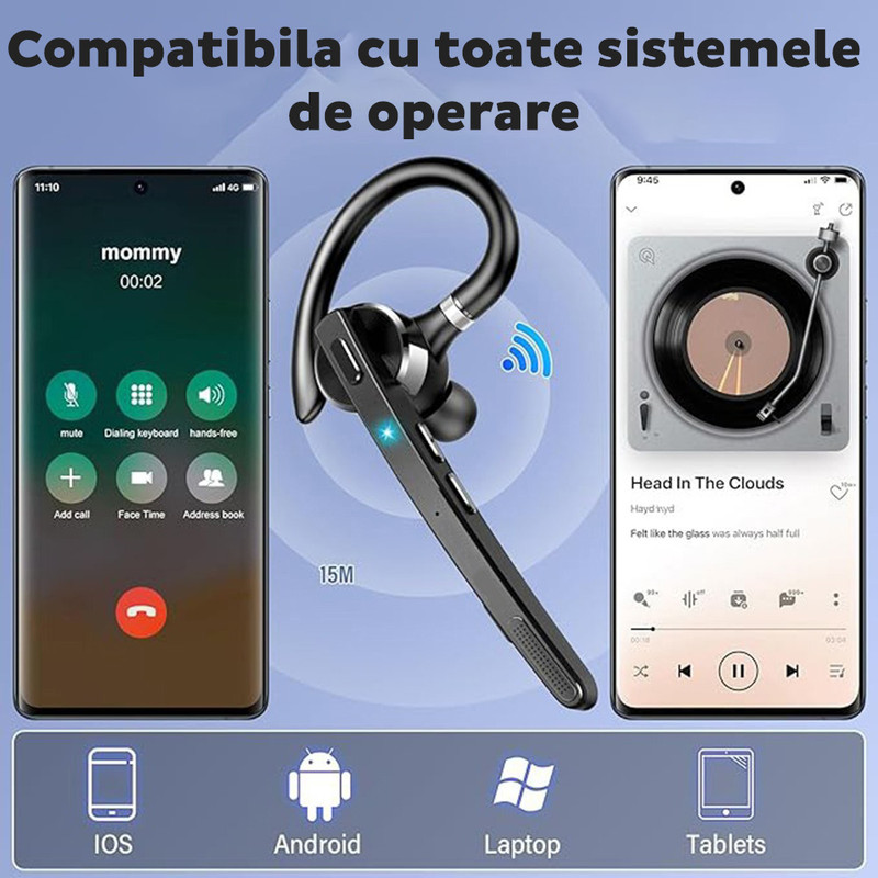 Casca Bluetooth DaDen® G9, BT 5.1, Conectare cu 2 dispozitive, Microfon Dual Noise Cancelling, 500 mAh, Autonomie 72 ore, Negru imgi 383 2713717
