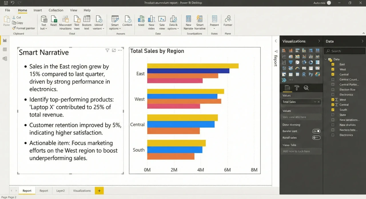Power BI Smart Narrative Visual creating automated summaries