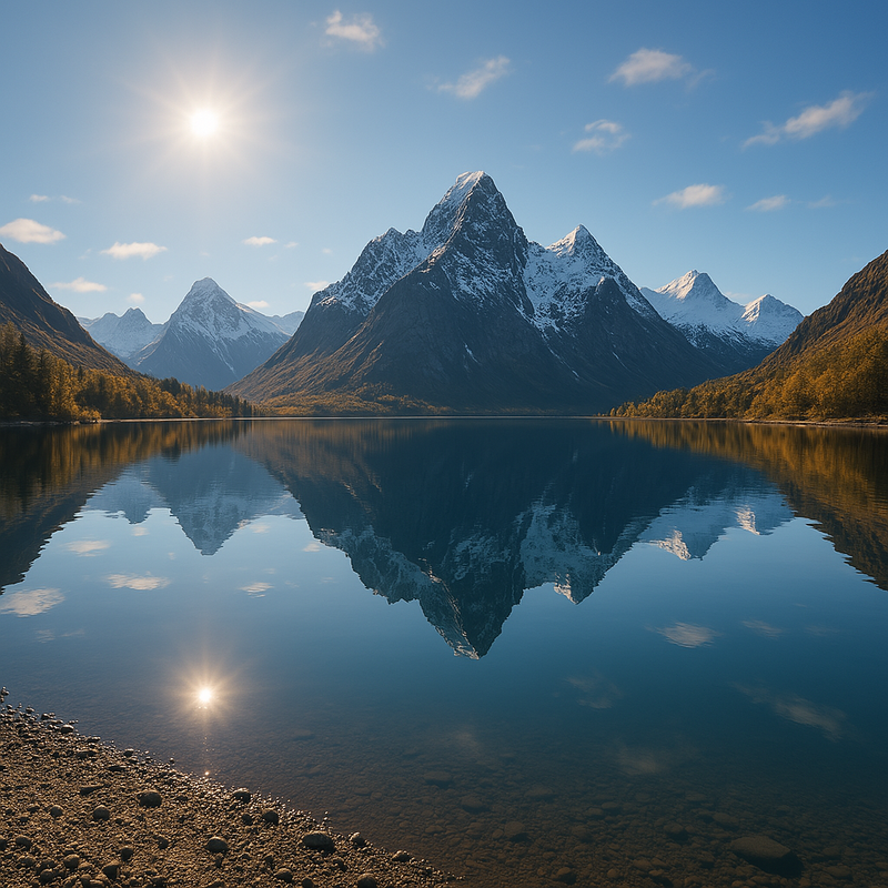 A tranquil mountain peak scene