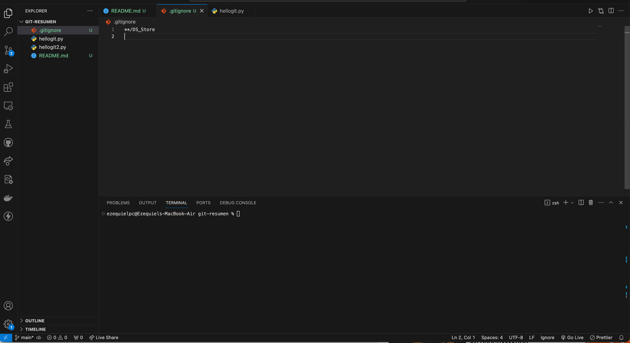 Creación archivo .gitignore Git status y Git log