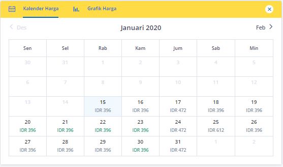 Harga tiket pesawat rute penerbangan Jakarta-Jogja Januari 2020.