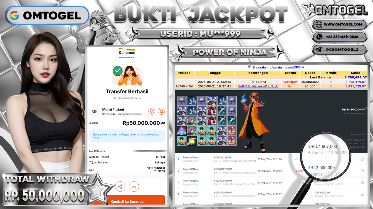 OMTOGEL JACKPOT PRAGMATIC PLAY POWER OF NINJA 50 JUTA DI BAYAR LUNAS ,-