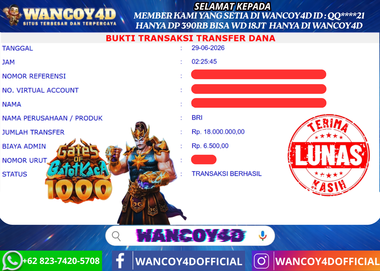 WANCOY4D GATES OF GATOT KACA 1000 PRAGMATIC RP.18.000.000 -LUNAS