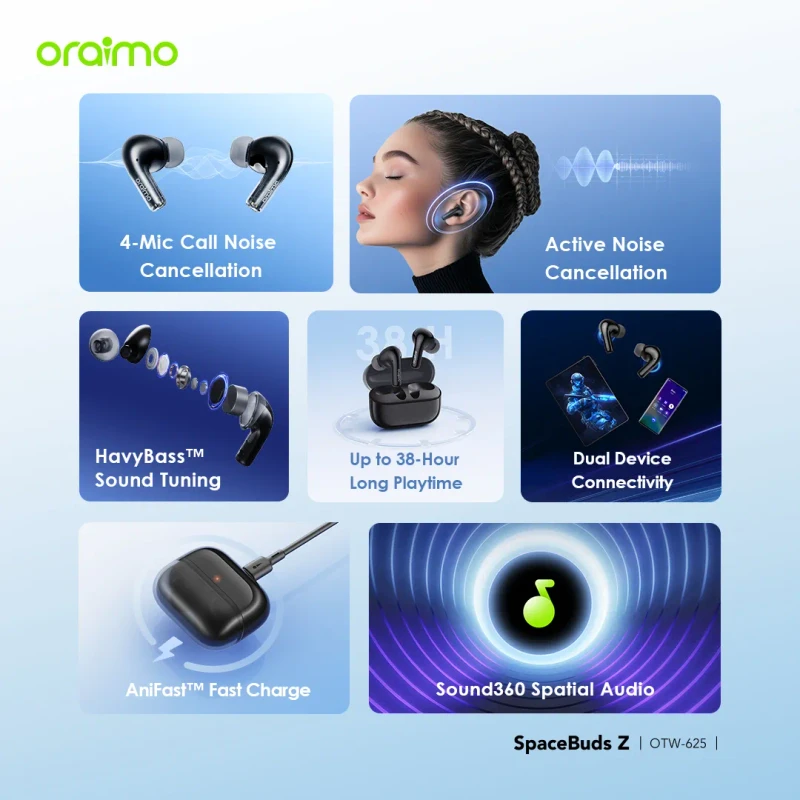 oraimo SpaceBuds Z Smart Premium Wireless Earbuds Studio Portrait Banner