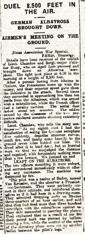04-24-1915, Albatros Duel, South Wales Weekly Post