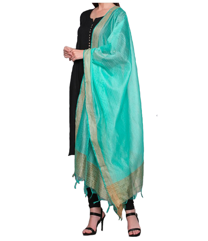Chanderi Dupatta Gold Toned Striped with Zari Veil Stole Neck Scarf For Women's - Picture 17 of 46