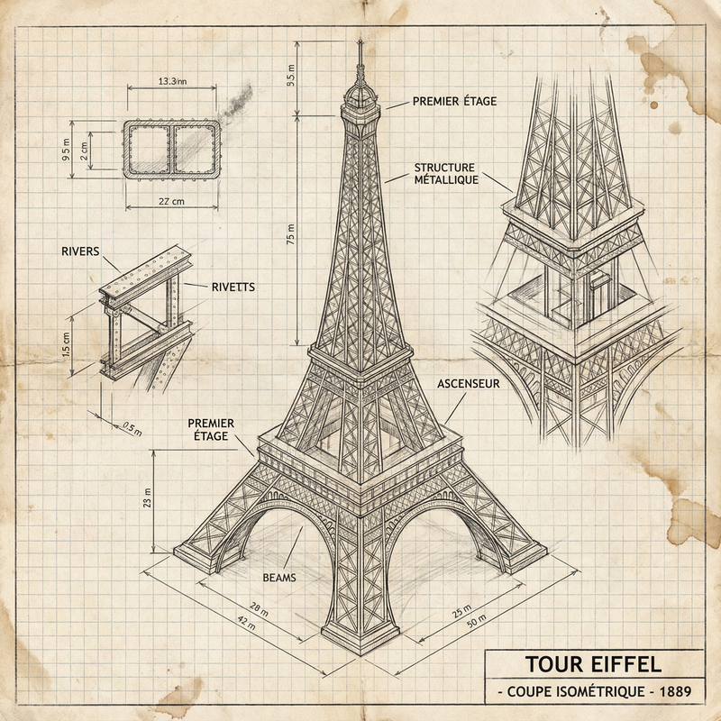 Isometric Eiffel Tower Schematic