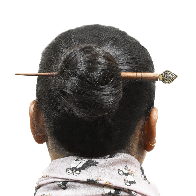 Women Juda Hair Pin Wood & Metal Handmade Beautiful Design Traditional Stick Pin - Picture 15 of 40