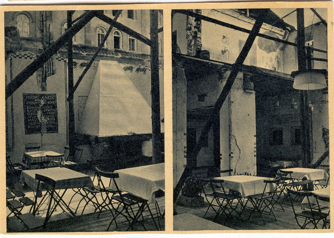 Notpostkarte Cafe München nach dem Krieg