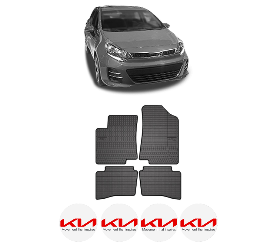 Set covorase presuri KIA RIO III Hatchback Van (UB) din 2011-2017, auto, din cauciuc thermoplastic, 4 Stickere auto cu KIA