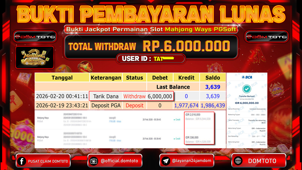 JACKPOT SLOT Mahjong Ways PGSoft 20 FEBRUARI 2026