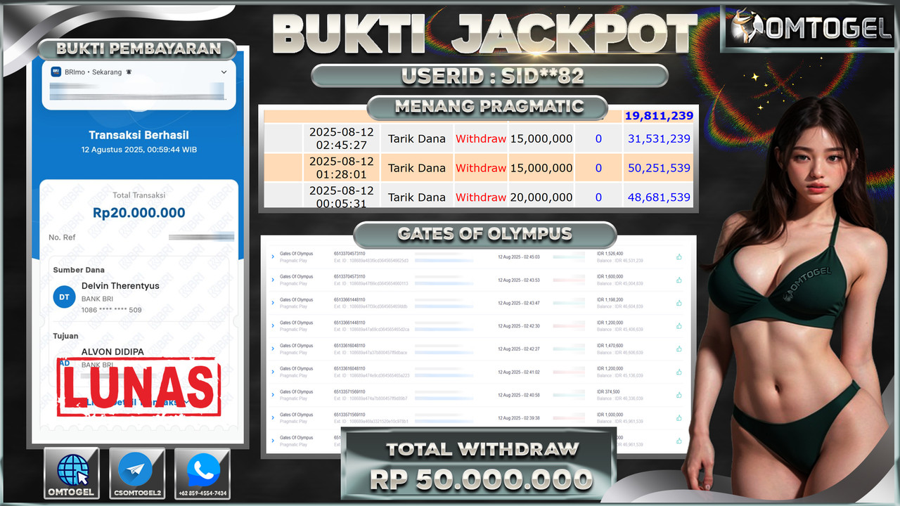 OMTOGEL JACKPOT PRAGMATIC PLAY GATES OF OLYMPUS 50 JUTA DI BAYAR LUNAS ,-