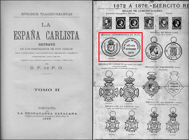 Medalla módulo 5 Pesetas 1875. Carlos VII. Oñate La-Espa-a-Carlista-tomo-II-1886-portada-y-l-mina