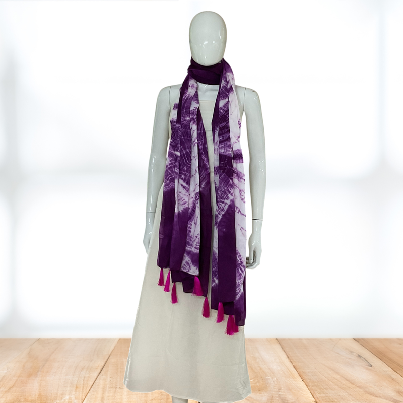 Purple white Bliss Tie & Dye MulMul Cotton Dupatta