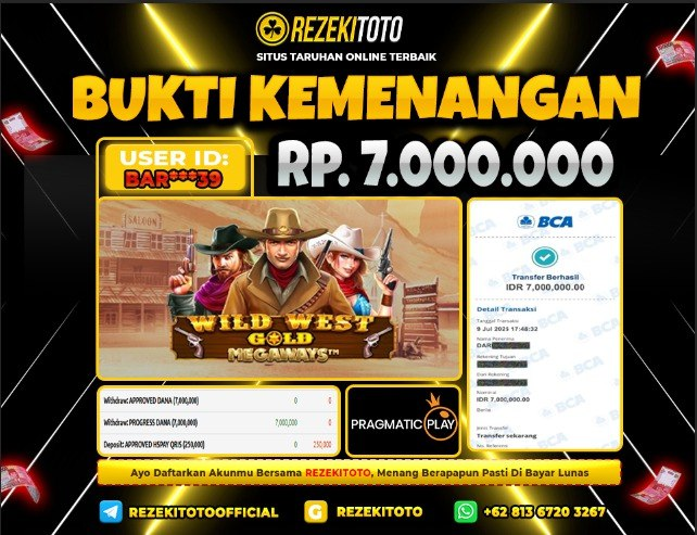 BUKTI KEMENANGAN 09 JULI 2025 WILD WEST GOLD 7 JUTA 