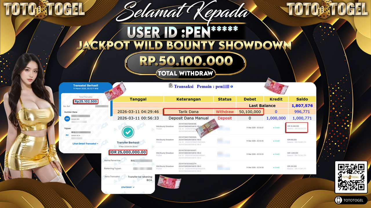 Bukti Pembayaran Jackpot Permainan Slot Wild Bounty Showdown ID:PEN*****LUNAS
