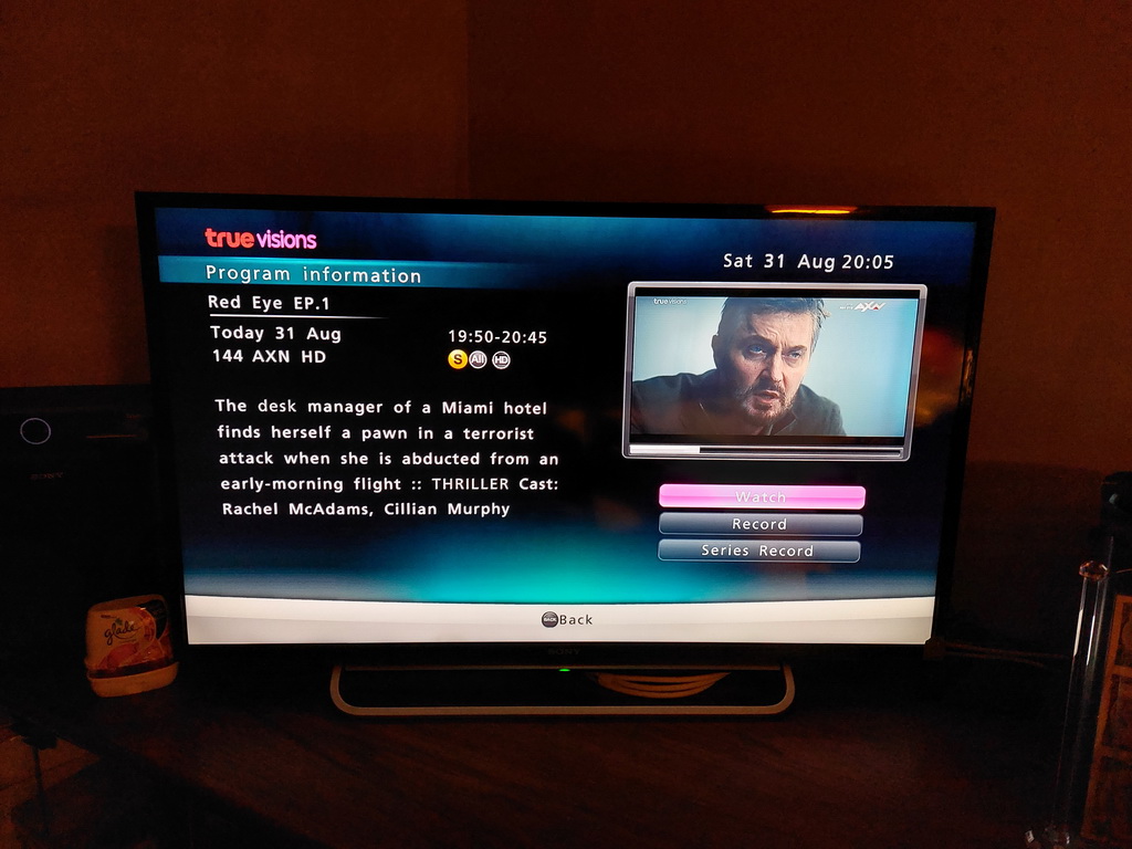 Richard Armitage in the ITV drama Red Eye, accompanied with the synopsis from Wes Craven's film in the EPG: 'The desk manager of a Miami hotel finds herself a pawn in a terrorist attack when she is abduced from an early-morning flight :: THRILLER Cast: Rachel McAdams, Cillian Murphy'