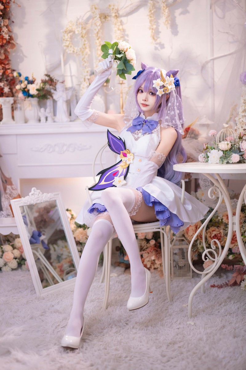 艾西Aiwest 刻晴花嫁Cosplay写真图集 原神刻晴婚纱高清图集 40P (223.2M)插图8