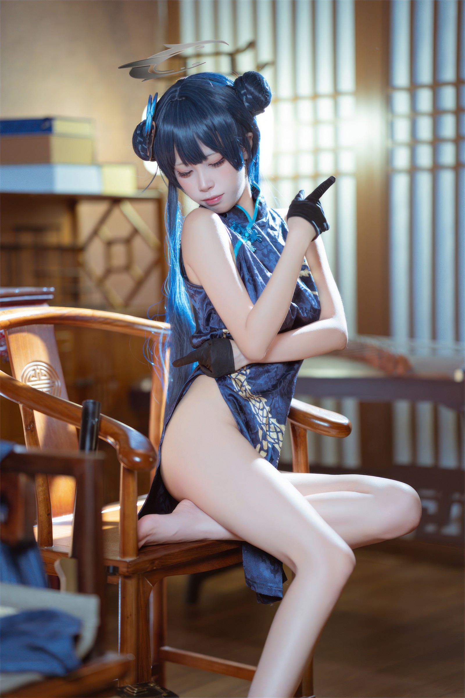 三無人型 COS 二次元：蔚蓝档案龙华妃咲旗袍写真（42P／407M）插图1