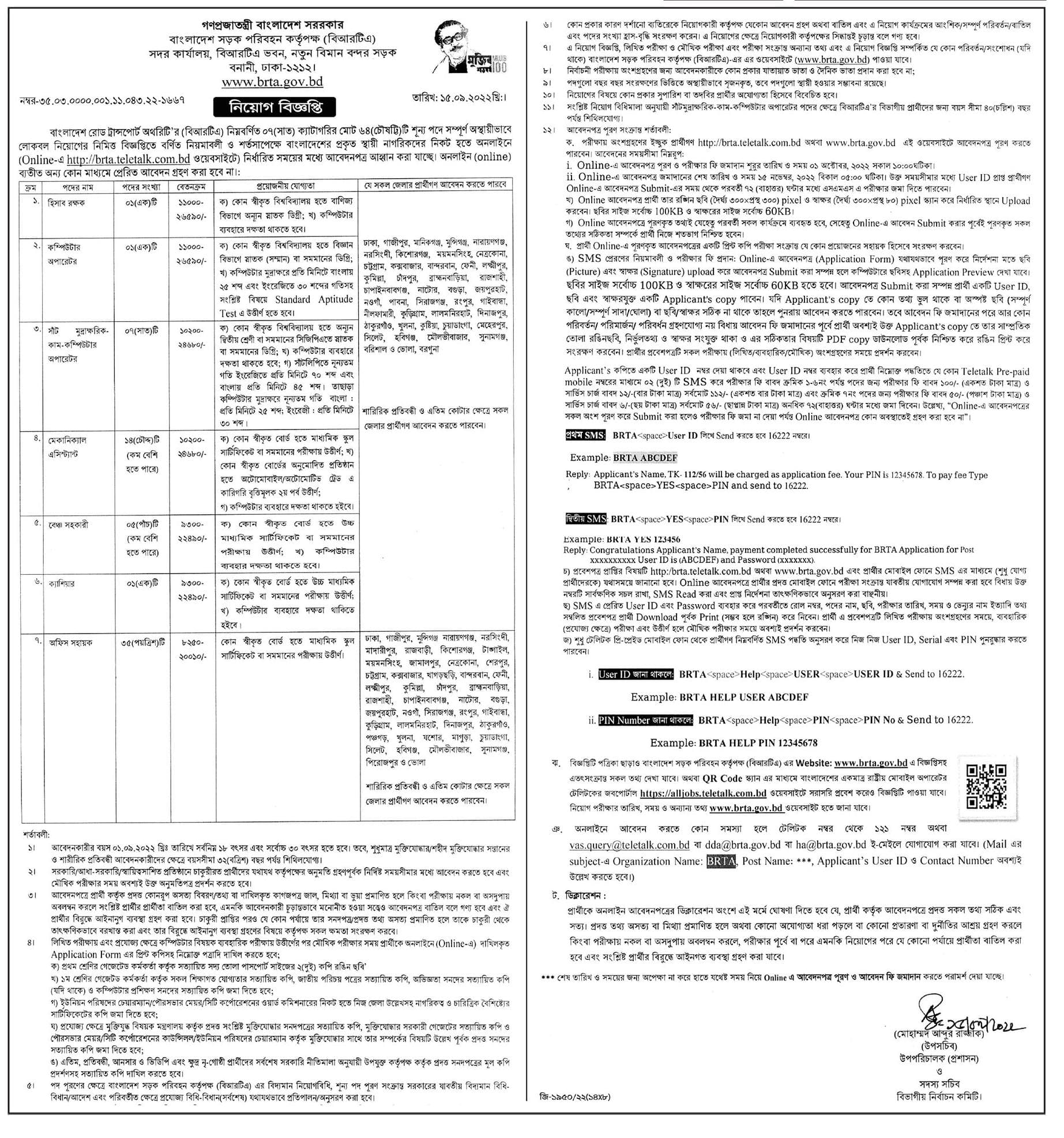 BRTA Job Circular 2022