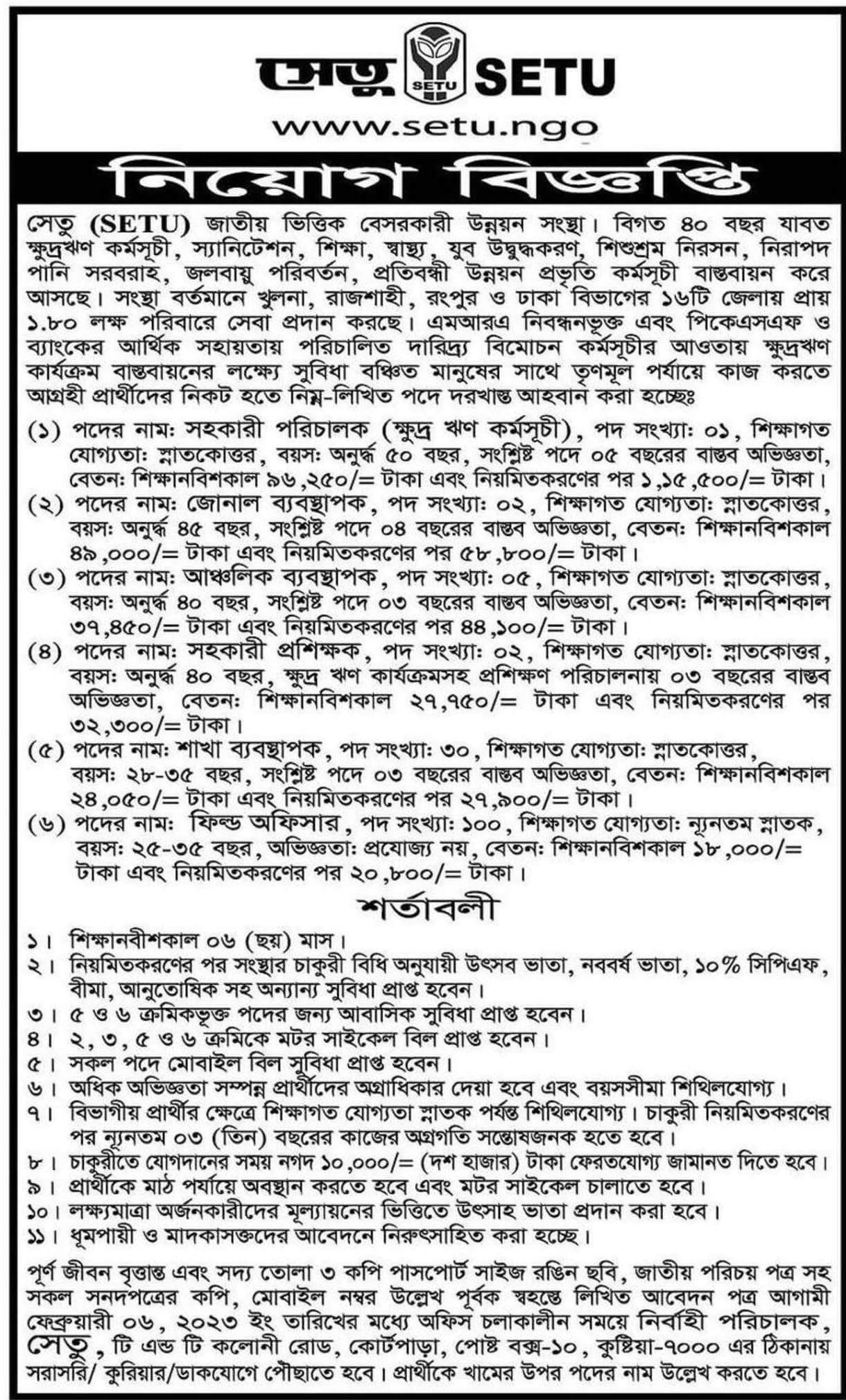 SETU NGO Job Circular 2023