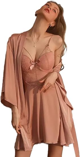 Caprisious Women's Backless Silk Satin Nightgown Set