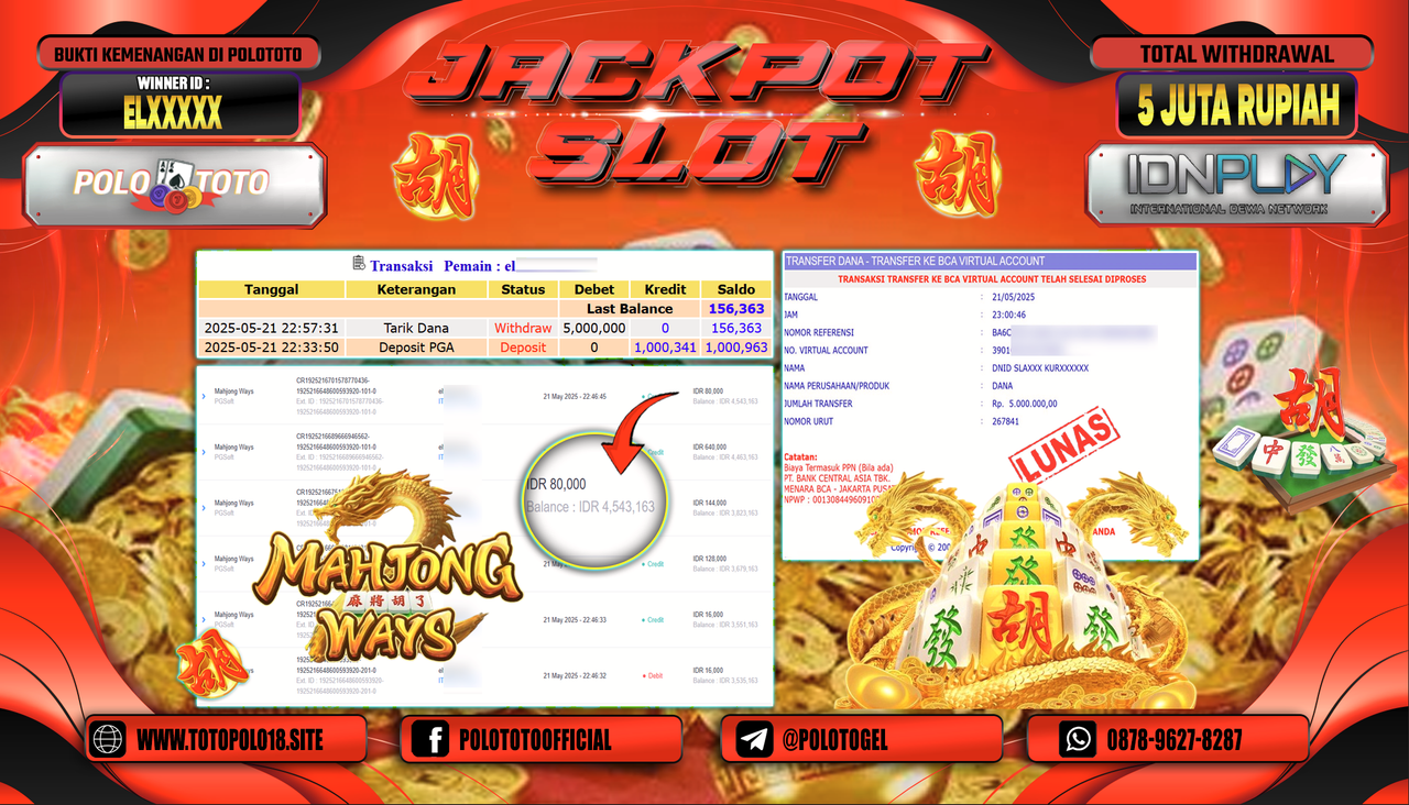 POLOTOTO JACKPOT SLOT MAHJONG WAYS Rp.5.000.000,-