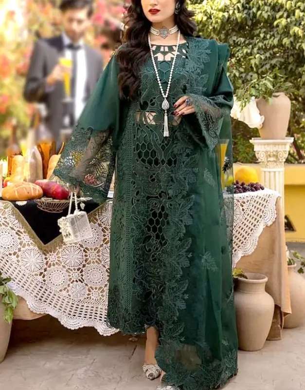 Luxury Heavy Schiffli Embroidered Lawn Dress with Emb Organza Dupatta