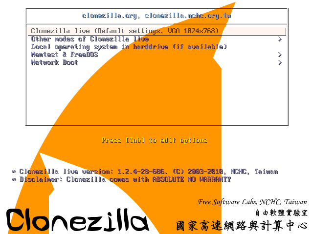 Clonezilla Live 2.6.7-28 (x86/x64) 02-clonezilla-live-boot-menu-gra