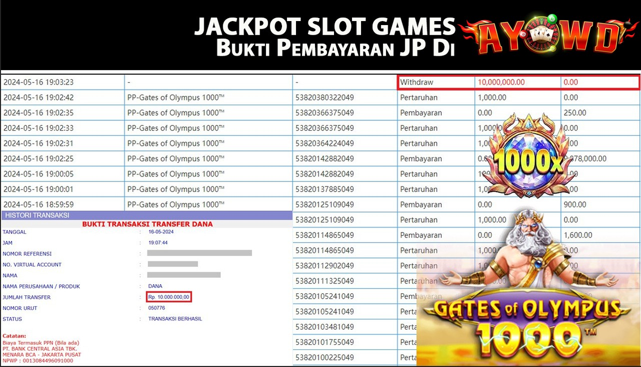 AYOWD JACKPOT SLOT GAME PP-Gates of Olympus 1000 Rp,10.000.000 LUNAS