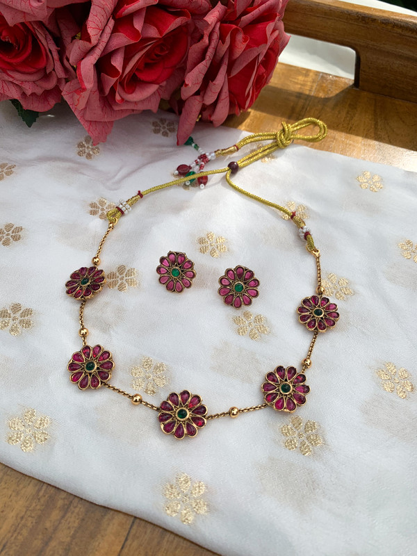 Antique Ruby Floral Chain Necklace
