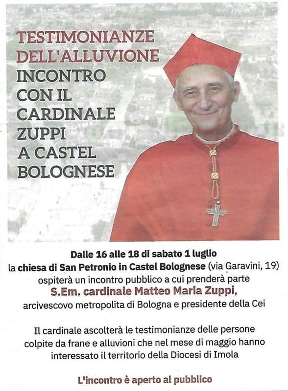 Testimonianze dell’alluvione: sabato 1 luglio incontro con il Cardinale Zuppi