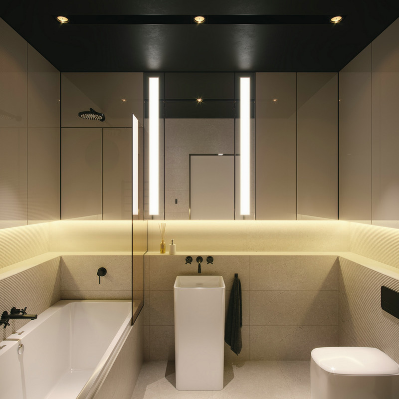 Modern Beige Bathroom Design With Profile Lighting