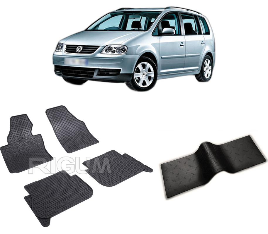 Set covorase auto VOLKSWAGEN TOURAN I din 03.2003-08.2015, cu covoras tunel median, CAROSERIE VAN 5 LOCURI, Presuri cauciuc 100%, compatibil cu autoturismul VOLKSWAGEN TOURAN I, Rigum