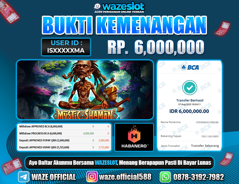 BUKTI KEMENANGAN 28 AGUSTUS 2025 GAME MYSTIC SHAMAN ( HABANERO ) 