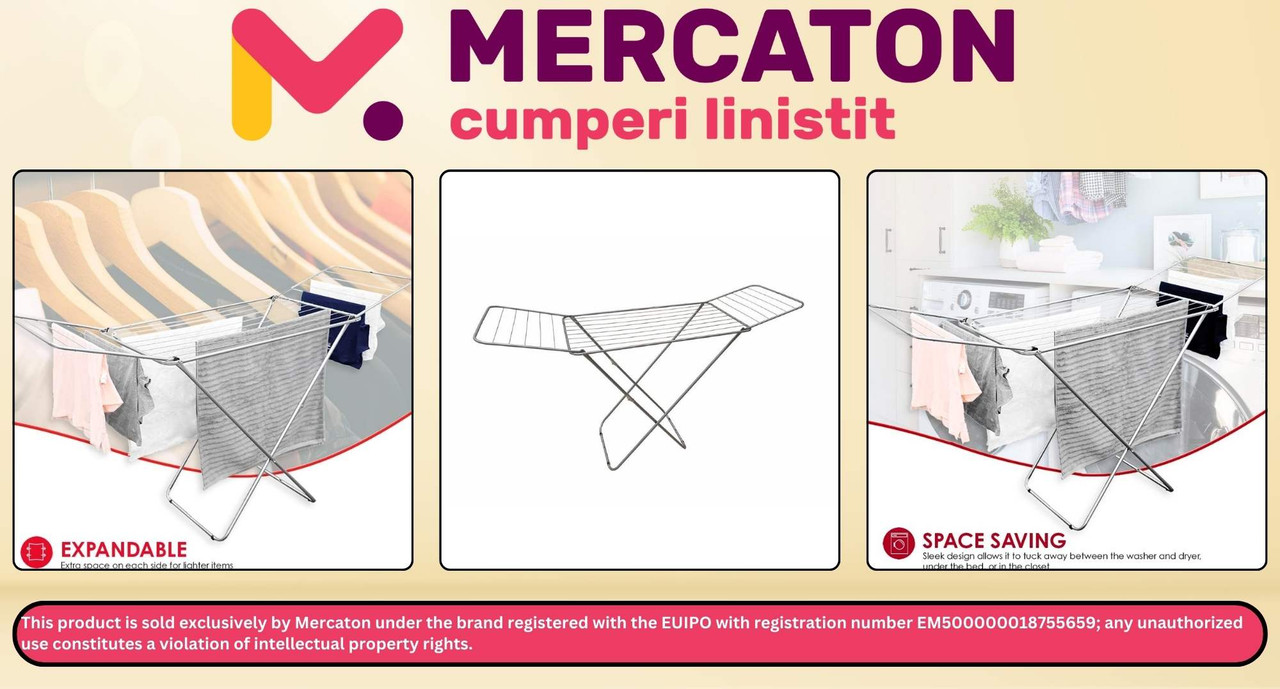 Uscator de Rufe Mercaton, Metalic, Extensibil, Argintiu, 18 m