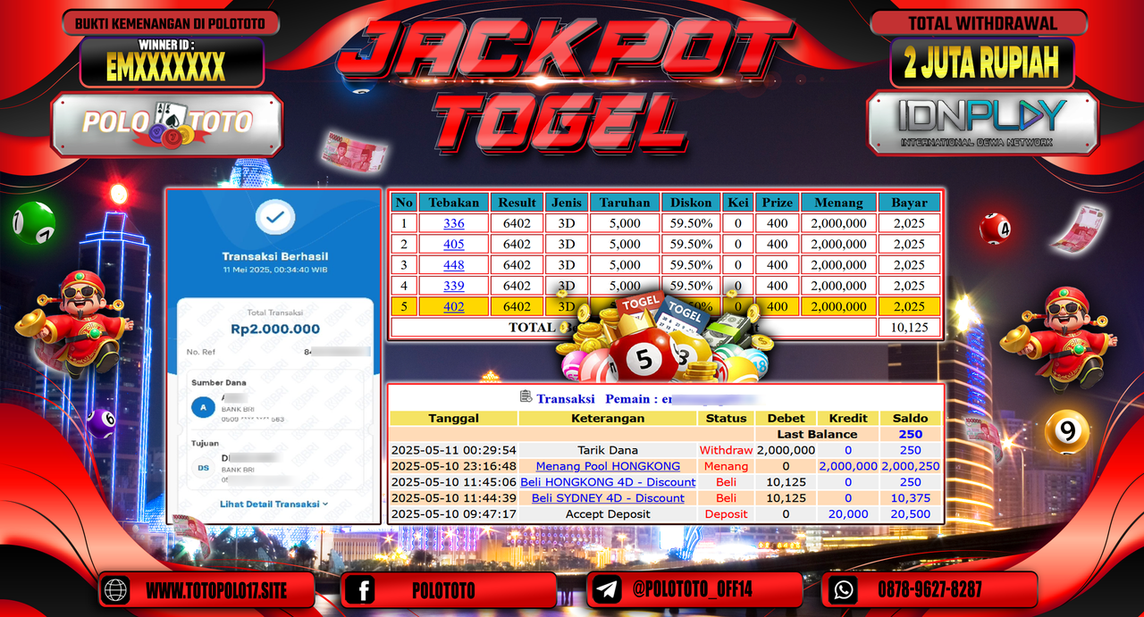 POLOTOTO JACKPOT TOGEL HONGKONG LOTTO Rp.2.000.000,-