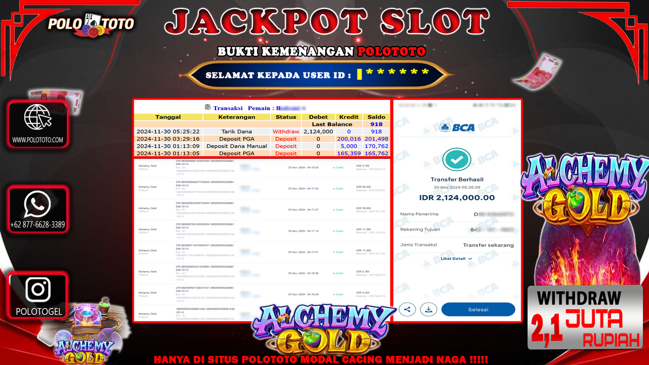POLOTOTO JACKPOT SLOT ALCHEMY GOLD Rp.2,124.000,-