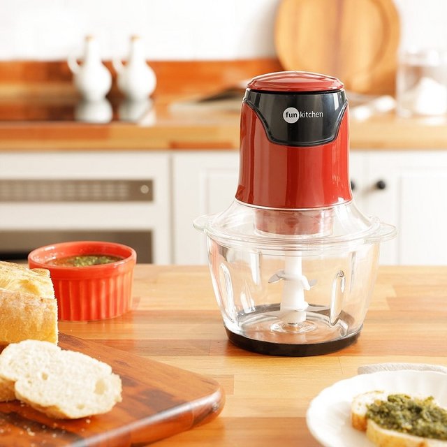 Miniprocessador com Bowl de Vidro Vermelho – Fun Kitchen