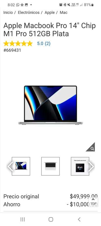 Costco Apple Macbook Pro 14 Chip M1 Pro 512GB Plata + citibanamex costco 