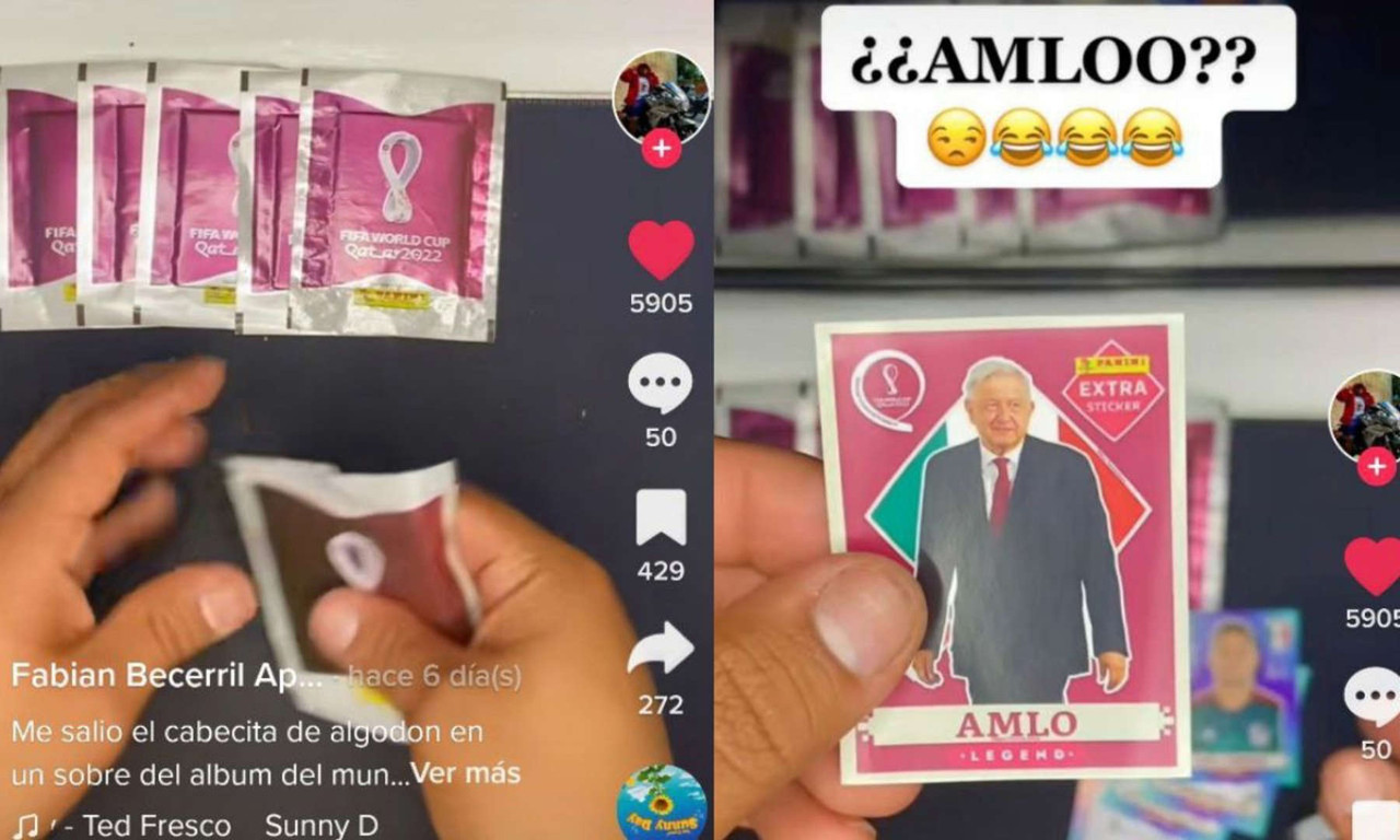 Chico compra sobres del álbum Panini en Tepito y le sale un sticker de AMLO