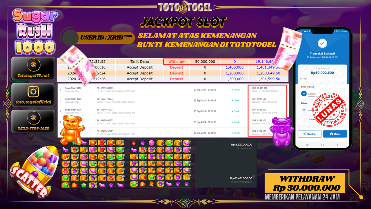 Bukti Kemenangan Permainan SLOT Dengan ID : XRID*** Terbayar Lunas!!