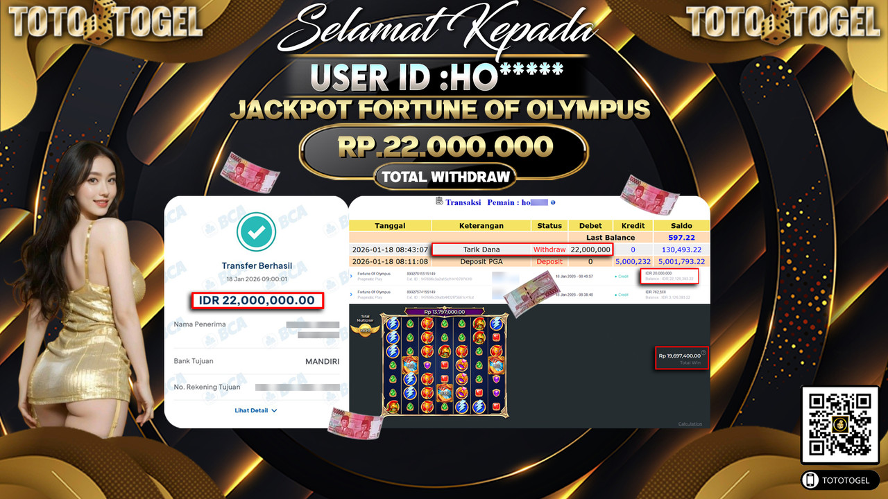Bukti Pembayaran Jackpot Permainan Slot Fortune Of Olympus ID:HO*****LUNAS