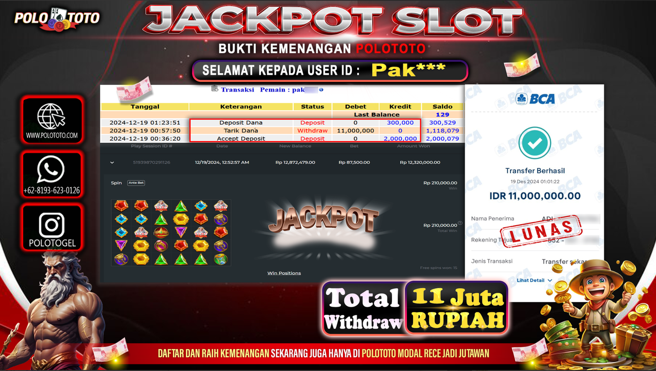POLOTOTO JACKPOT SLOT MANIA OLYMPUS Rp.11,000.000,-