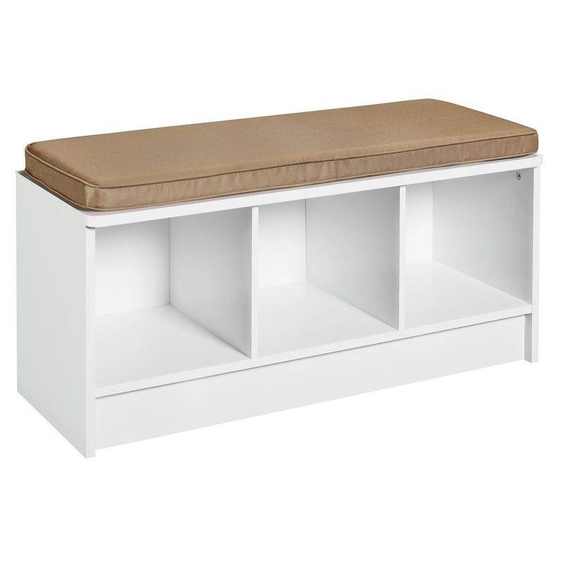 White 3 Cube Storage Bench W Cushion Top Entryway Shoes Mud Room