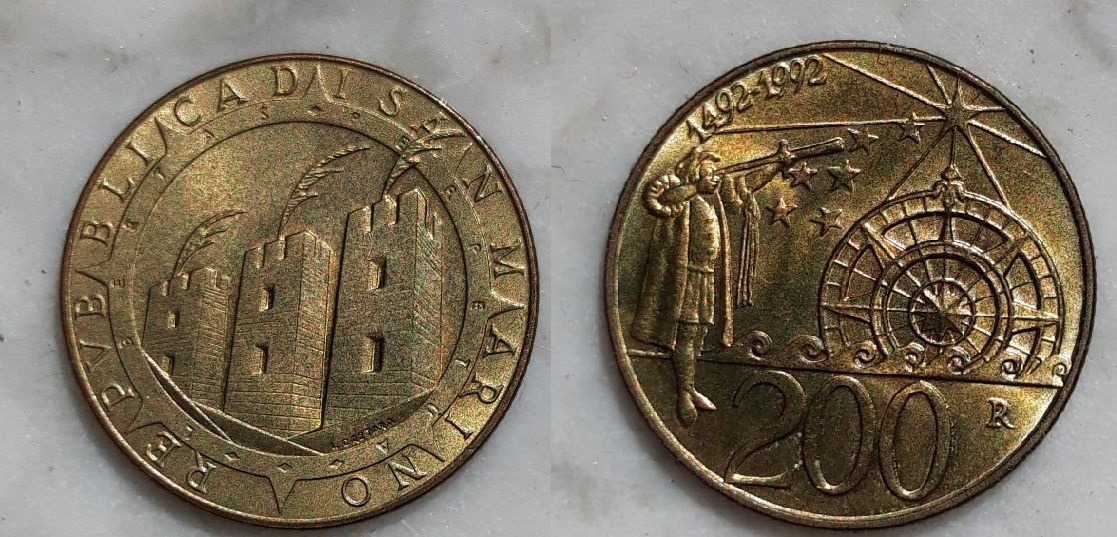 200 liras de San Marino. 1992 (Conmemorativa del Descubrimiento de América) 20190410-150609